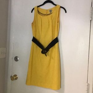 Bright yellow sheath dress with belt
